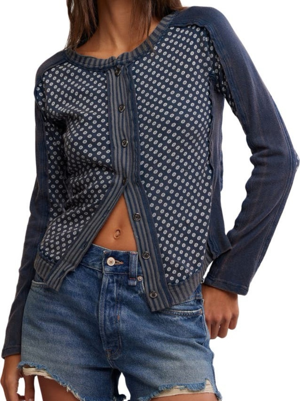We the Free Instant Classic Floral Print Cotton Button-Up Knit Top